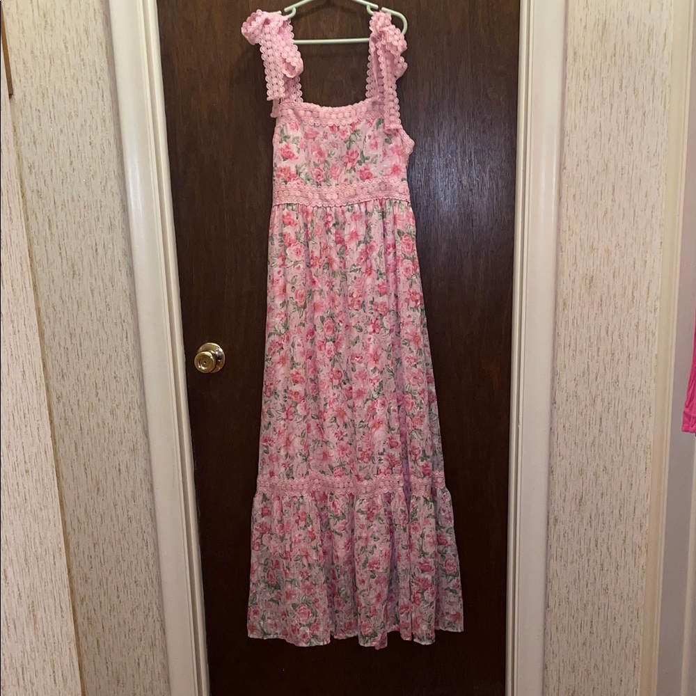 “By the River”  (within Anthropologie) size S pink floral maxi dress